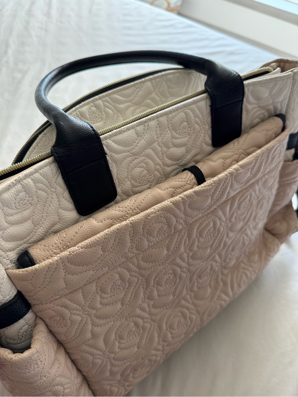 Betsey Johnson Two-Tone Quilted Tote Diaper Bag in Cream & Blush - Picture 5 of 9